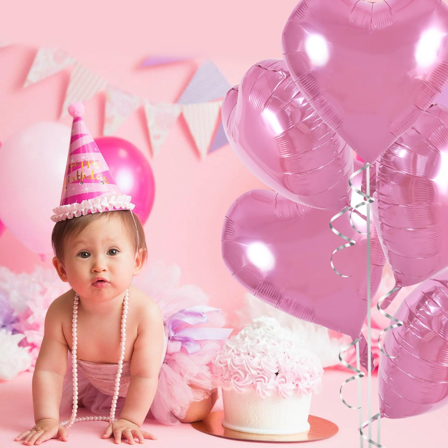 TONIFUL Pink Heart Foil Balloons - 30pcs 18 Inch Light Pink Mylar for Birthday, Valentine's Day, Bridal Shower, Party Supplies