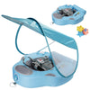 Inflatefly Baby Swim Float With Protection Sunshade Infant Pool Float Add Tail For 3-24 Months (Blue)