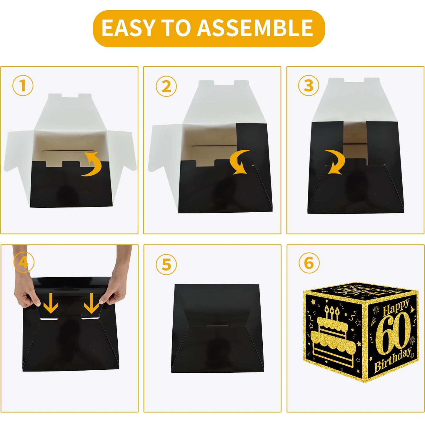 Toniful 4 Pcs 60Th Birthday Decorations Boxes For Men Women,Sixty Years Old Birthday Cardboard Box Party Supplies,Black And Gold