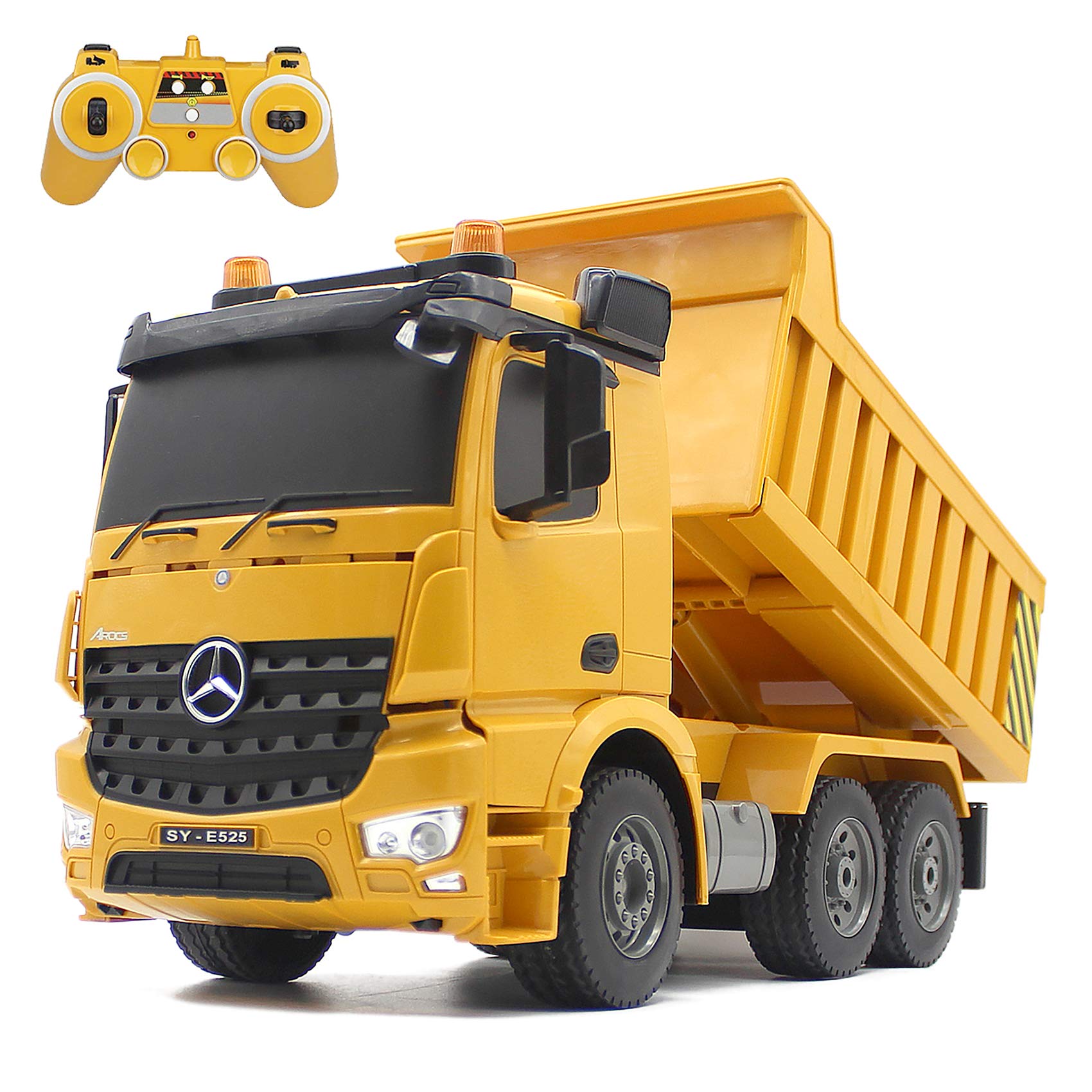 fisca Remote Control Truck, 1/20 Scale 6 Channel 2.4Ghz RC Dump Truck Construction Vehicle Toy with LED Lights and Simulation So