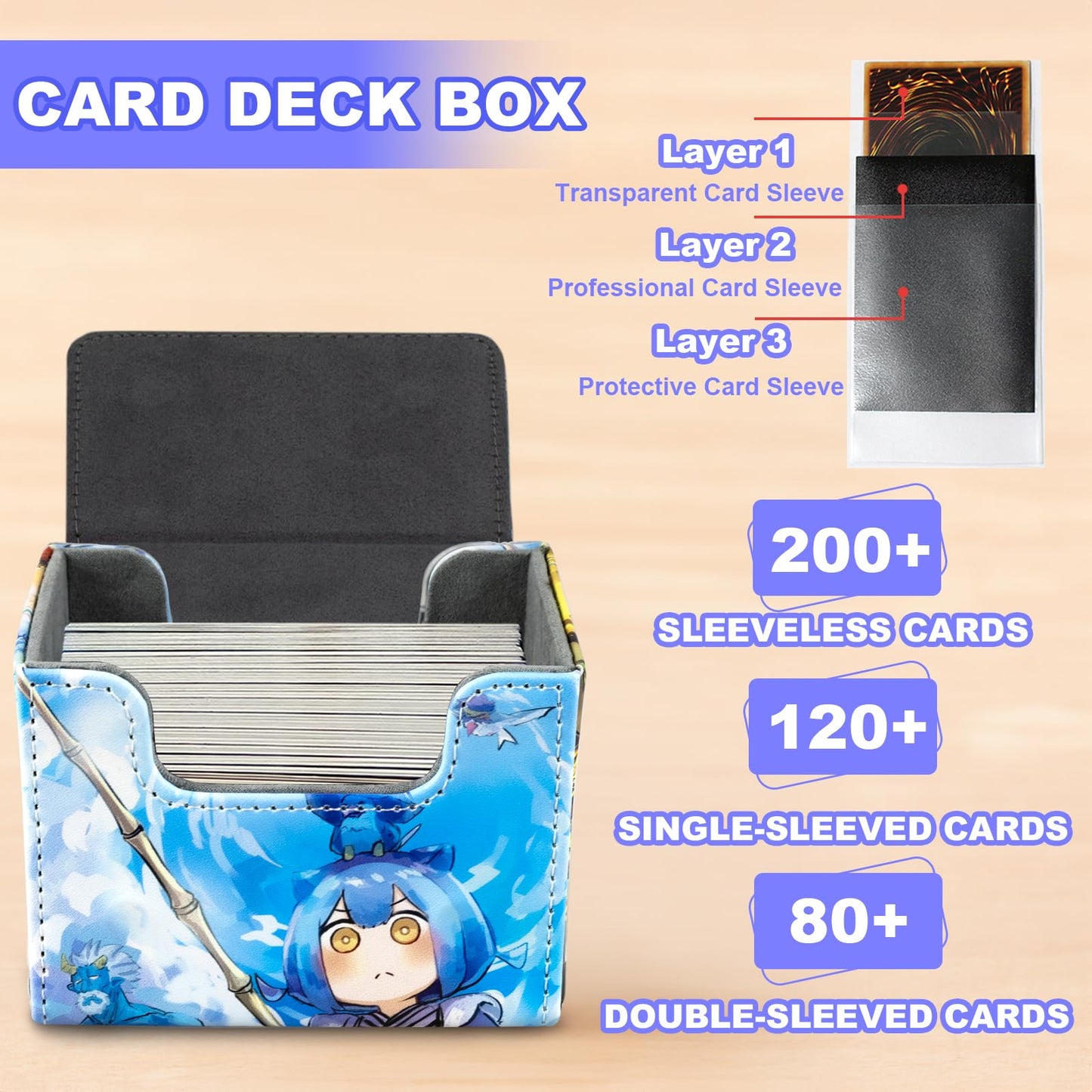 sabermaster Card Deck Box Fits for YGO MTG 100+ Card Storage Box Trading Games PU Leather Storage enhanced Deck Case (Dragonmaid)
