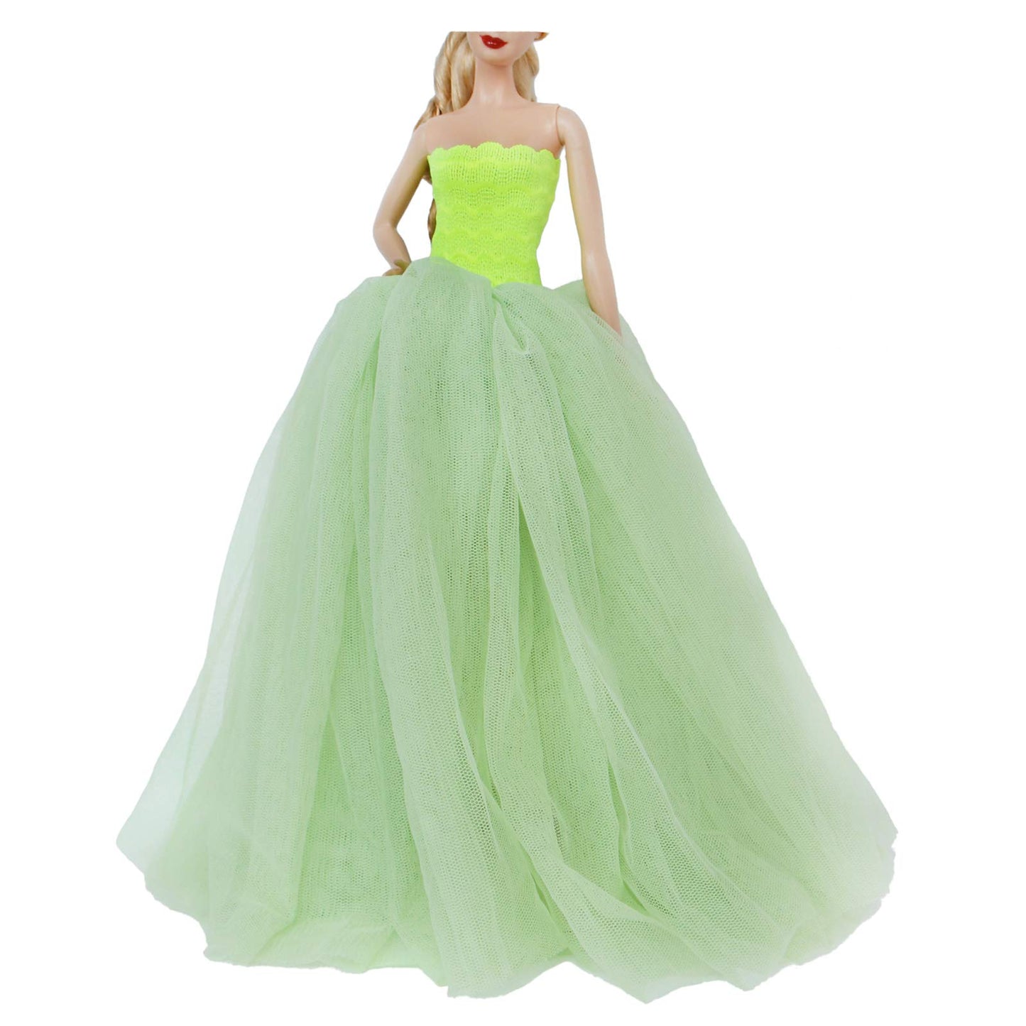 Bjdbus For 11.5 Inch Girl Doll Clothes, Green Trailing Wedding Dress With Veil Dinner Party Gown