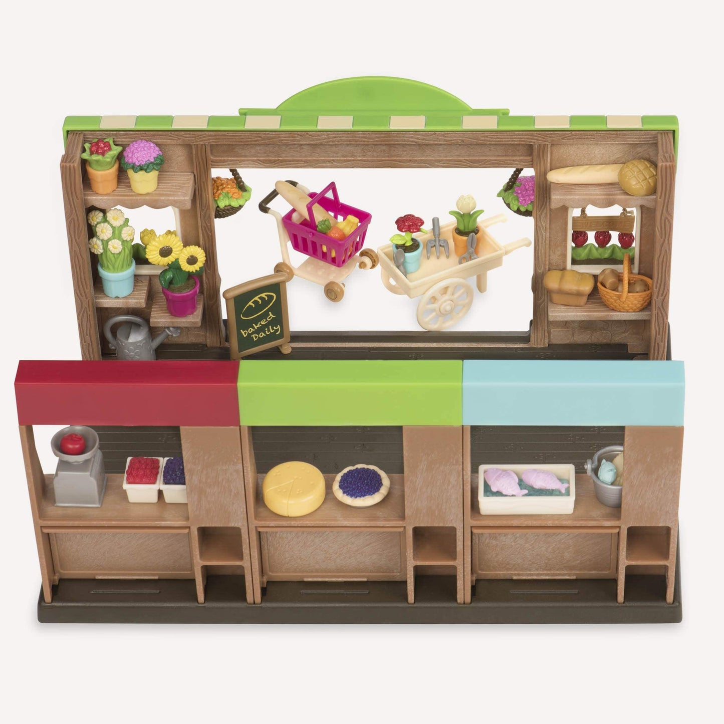 Li'L Woodzeez Store Playset - Hoppin' Farmers Market - 97Pc Toy Market Set With Play Food And Shopping Accessories - Toys For Ki