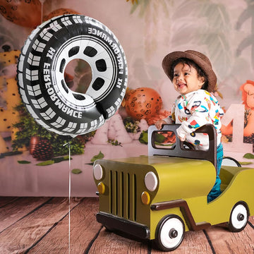 Deermon 30 Inch Black Car Wheel Tire Party Balloons, Classic Large Racing Car Hot Wheels Mylar Foil Balloon For Men and Boys Rac
