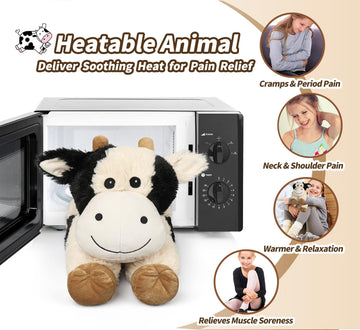 Cuckool Warmable Cow Stuffed Animals, Microwavable Stuffed Animals Heating Pad For Cramps, Pain Stress Relief, Heatable & Coolab