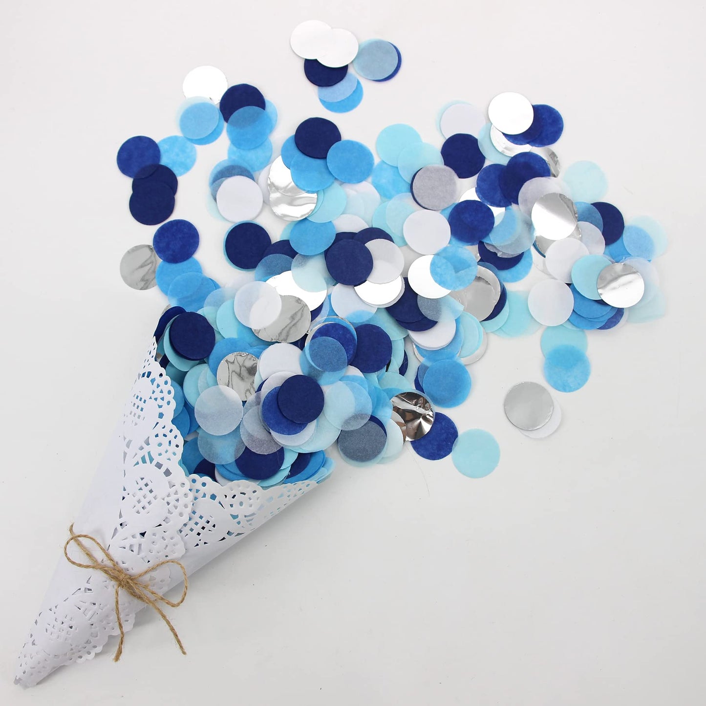 Mybbshower Tissue Paper Wedding Confetti in Blue White Silver for Boys Birthday Party Bridal Baby Shower Table Decor 25 mm Pack