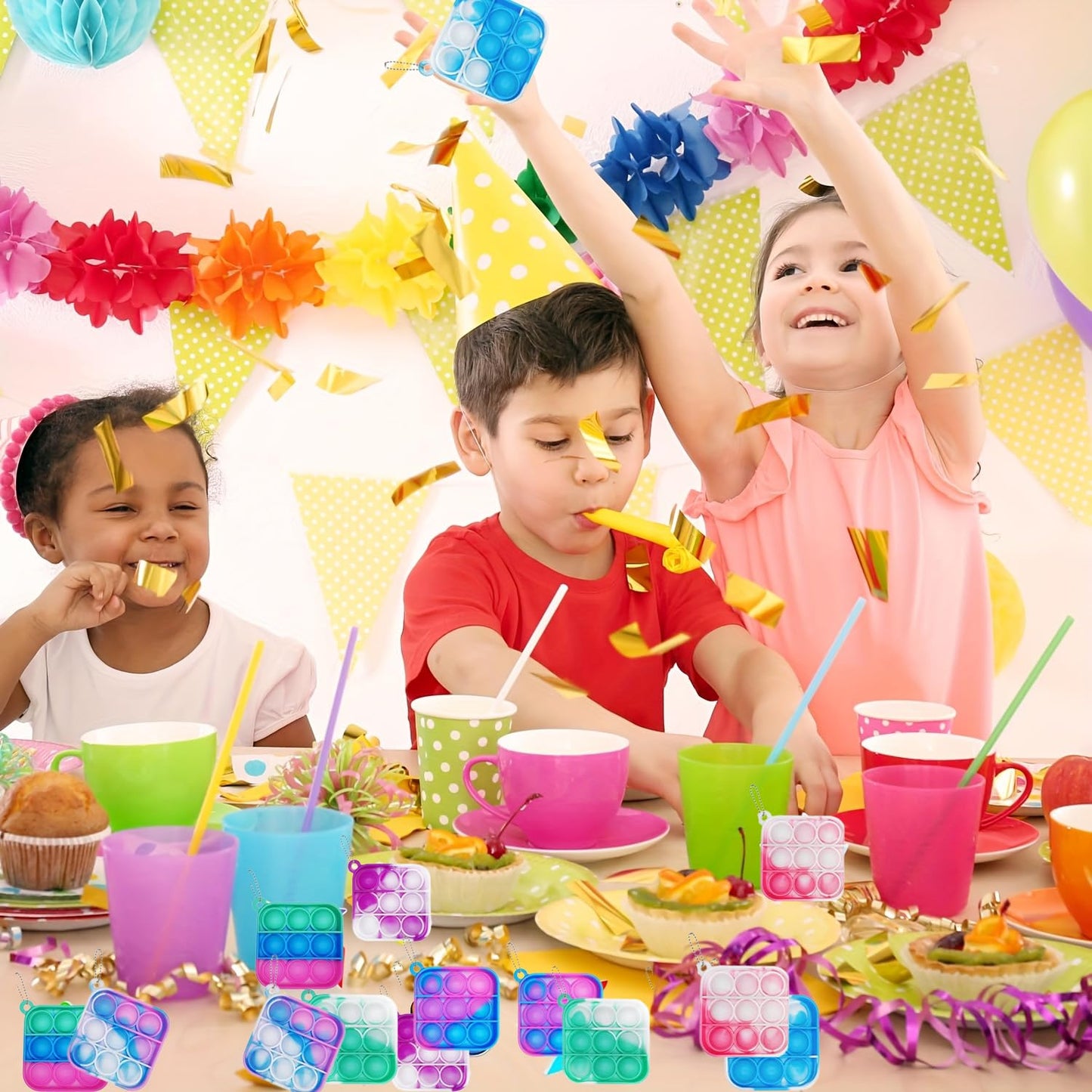 100 Square Mini Pop Keychain Bulk Party Favors Fidget Toys Bulk for Boy Girl mature-themed Fidgets Packs Sensory Stress Bauble Christmas Easter Birthday Party Supplies Goodie Bag Stuffer Classroom