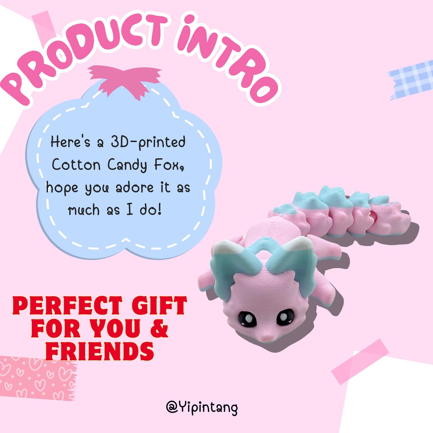 Yipintang 3D Printed Creature Flexible Animals - 8 Inches Fidget Animal For Desk D  Cor (Candy Fox)