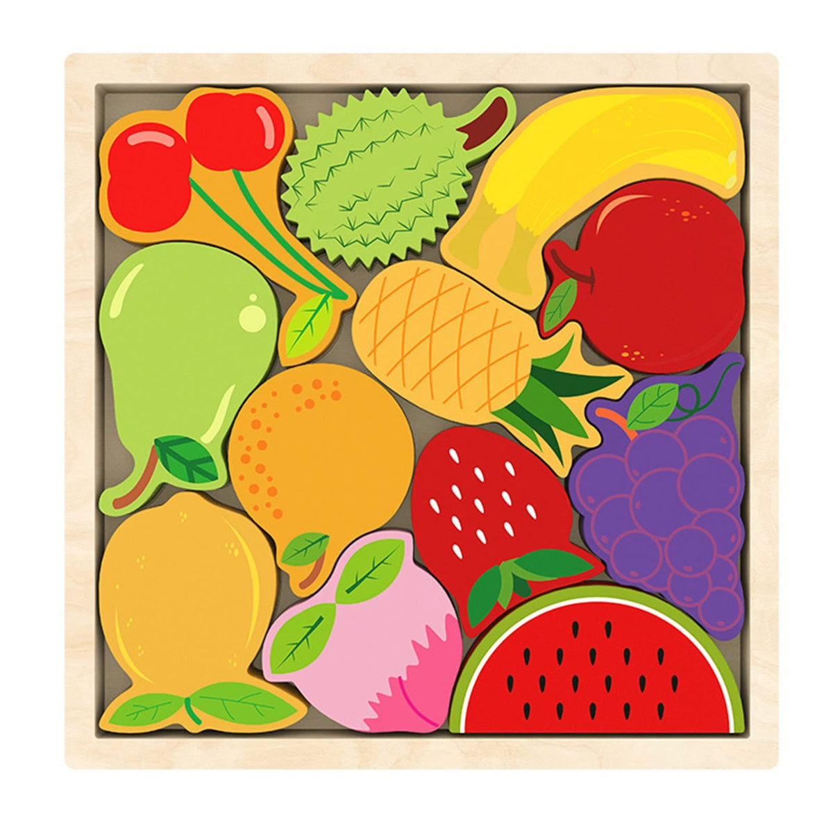 Wooden Cartoon Animal Puzzle MultiColor  Fruits Theme