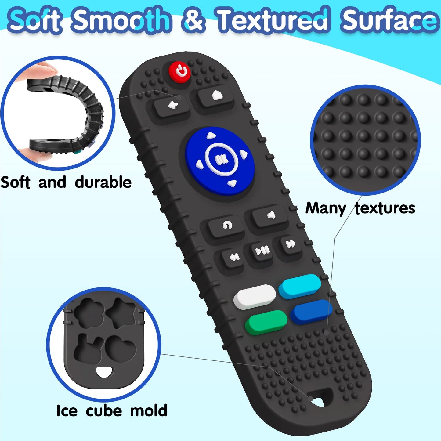 Hopeeye 2 Pack Remote Control And Game Controller Teething Toys For Baby 3 Months And Up, Chew Toys For Boys And Girls Gifts (Bl