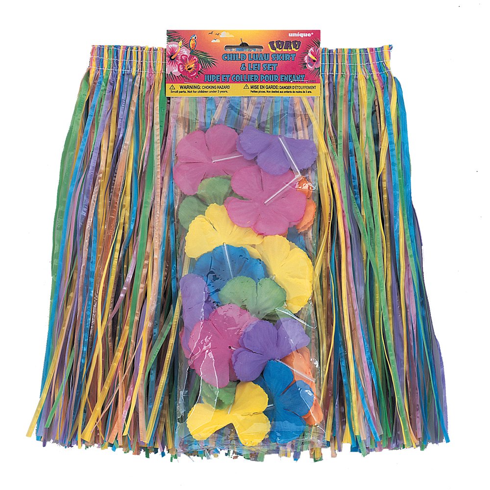 Child Luau Skirt & Lei Set - Vibrant & Tropical Design - Perfect For Parties, Hula Dance, Beach Fun