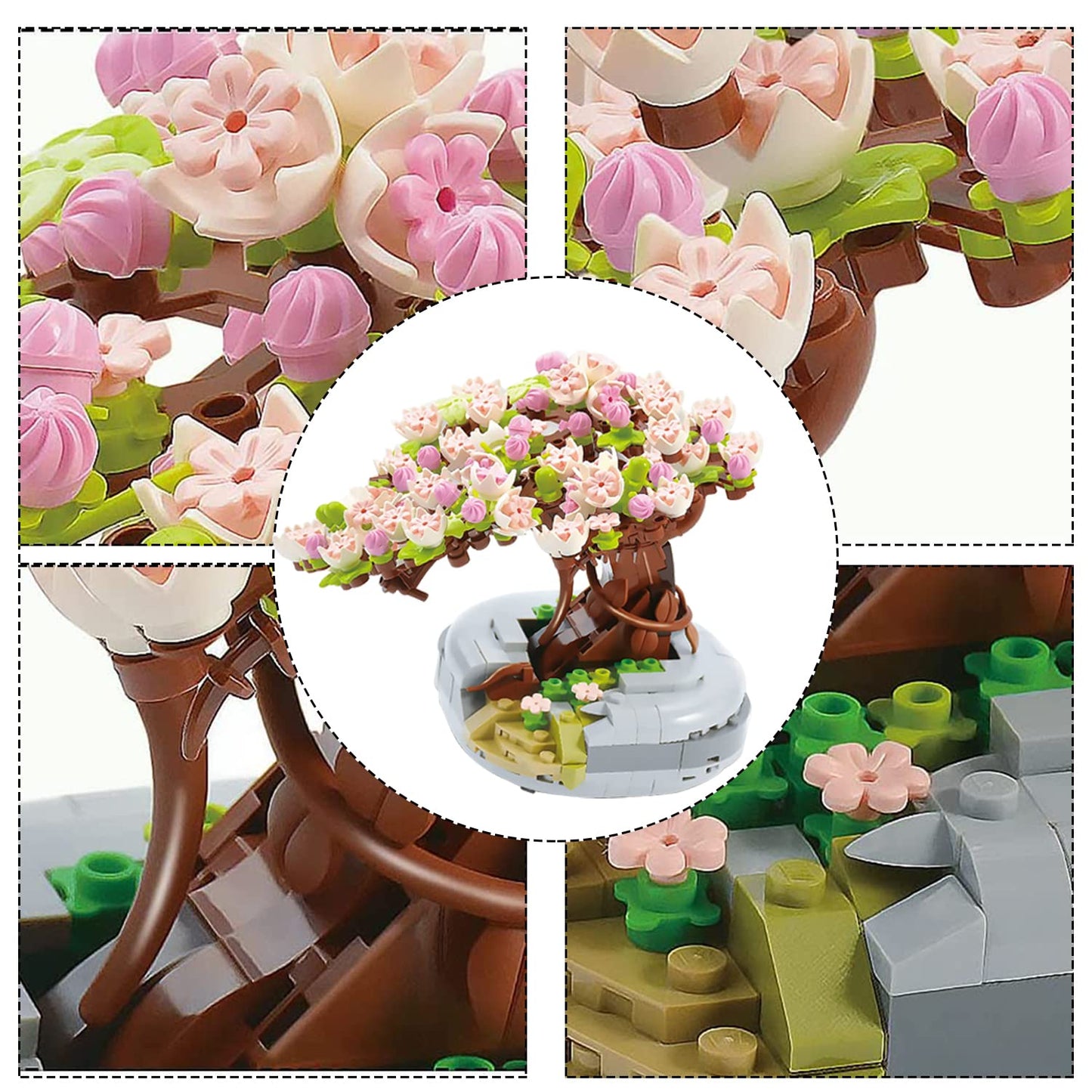 MEIEST Mini Building Blocks Sakura Plant Bonsai Model Set Creative DIY Simulation Cherry Blossom Flower Botanical Collection Construction Building Bricks Toy for Kids mature-themed Home Decor
