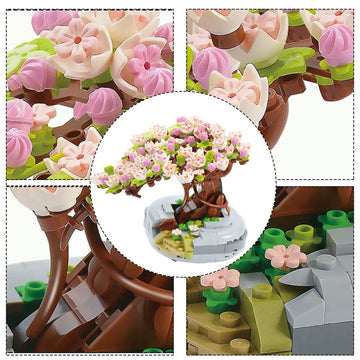 MEIEST Mini Building Blocks Sakura Plant Bonsai Model Set Creative DIY Simulation Cherry Blossom Flower Botanical Collection Construction Building Bricks Toy for Kids mature-themed Home Decor