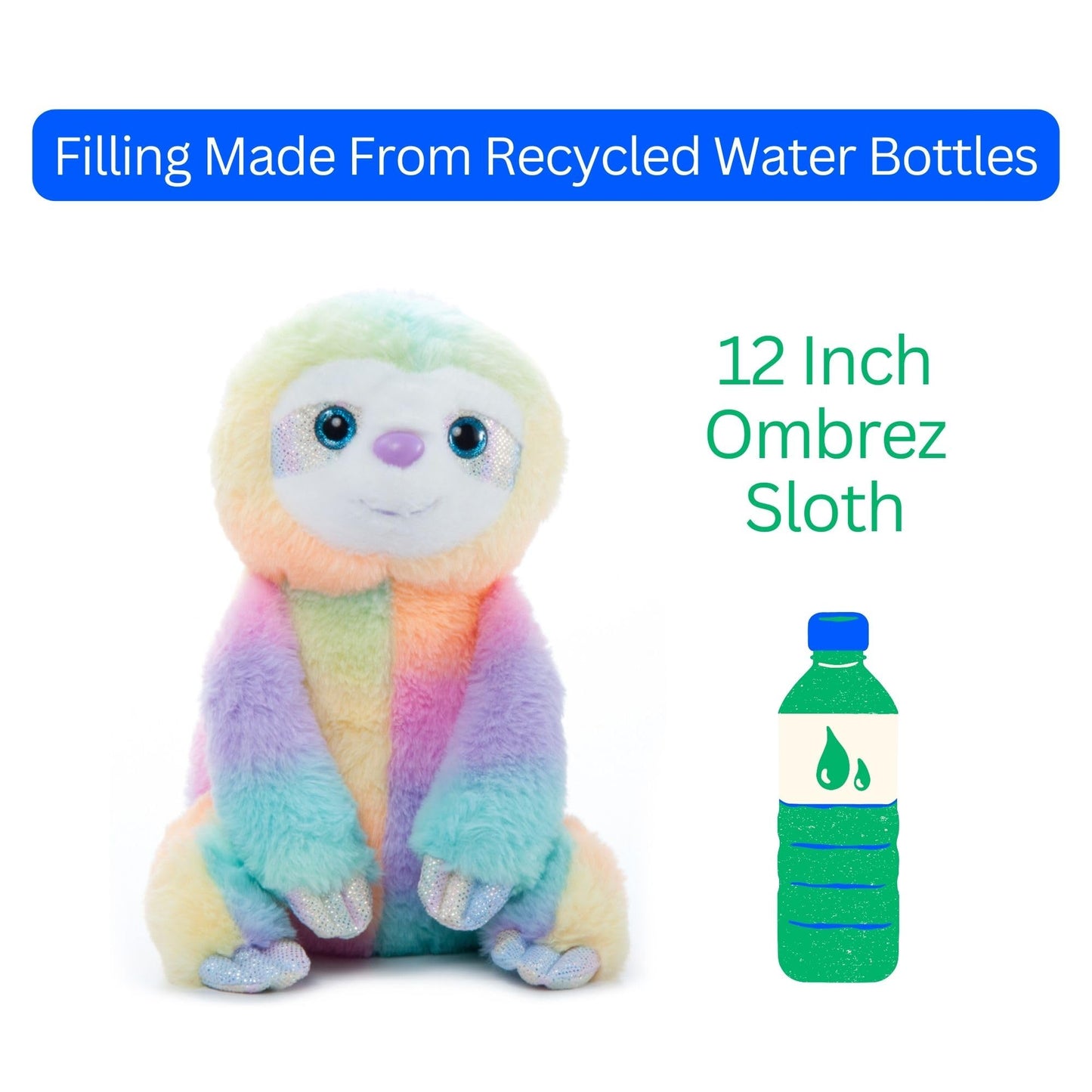 The Petting Zoo Sloth Stuffed Animal Plushie, Ombrez Wildlife Animals, Rainbow Zoologee Sloth Plush Toy 12 inches