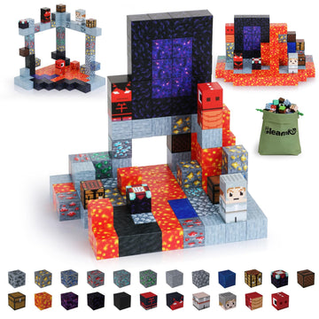 Gleamkid 115Pcs Magnetic Blocks - Building Toys For Boys Girls 3+, With 20 Unique Patterns, Lava Rivers, Volcanoes, & Dragons, S
