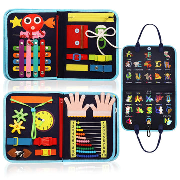Majavi Busy Book For Toddlers 1-3, Montessori Toys Busy Board For 1 2 3 4 Year Old Boy Girl Birthday Gift - 5 In 1 Quiet Activit