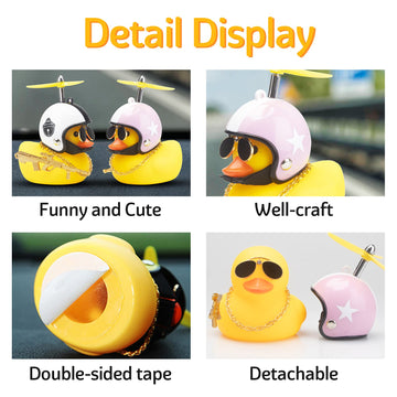 wonuu Rubber Duck Car Ornaments Cool Yellow Duck Car Dashboard Decorations Squeaky Glasses Duck with Propeller Helmet for Car ccessories Dashboard (White&Pink-Yellow G)