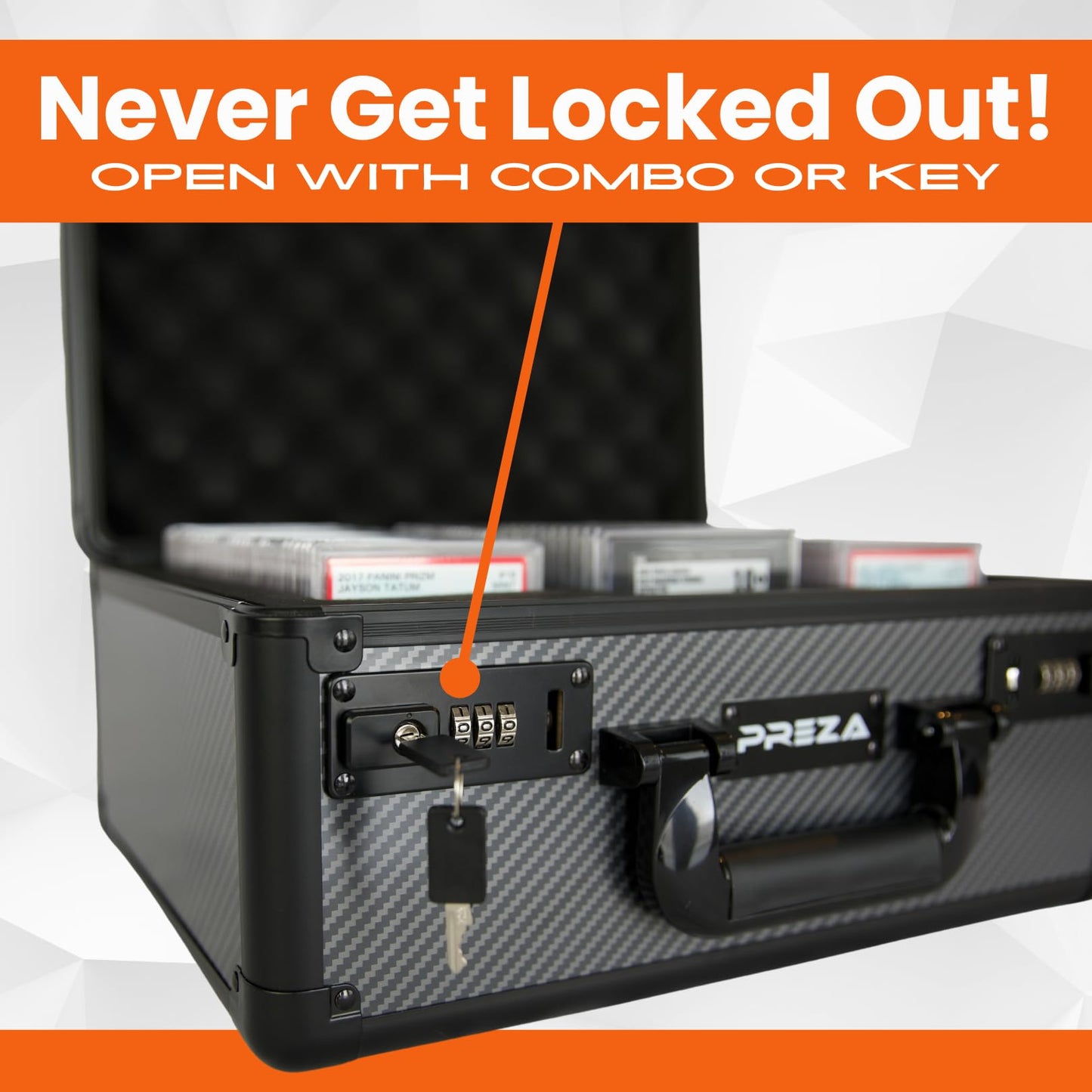 PREZA Graded Card Case - Slab Case for Graded Slabs - enhanced Trading Card Storage Box with Upgraded Combination and Key Lock (Large)