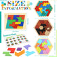 BBTO 4 Pack Wooden Hexagon Puzzle Blocks Geometric Tangram Jigsaw Shape Pattern Block Brain Teaser Toy Russian Blocks Logic Iq Stem Montessori Toy Educational Gift for Intelligence Challenge