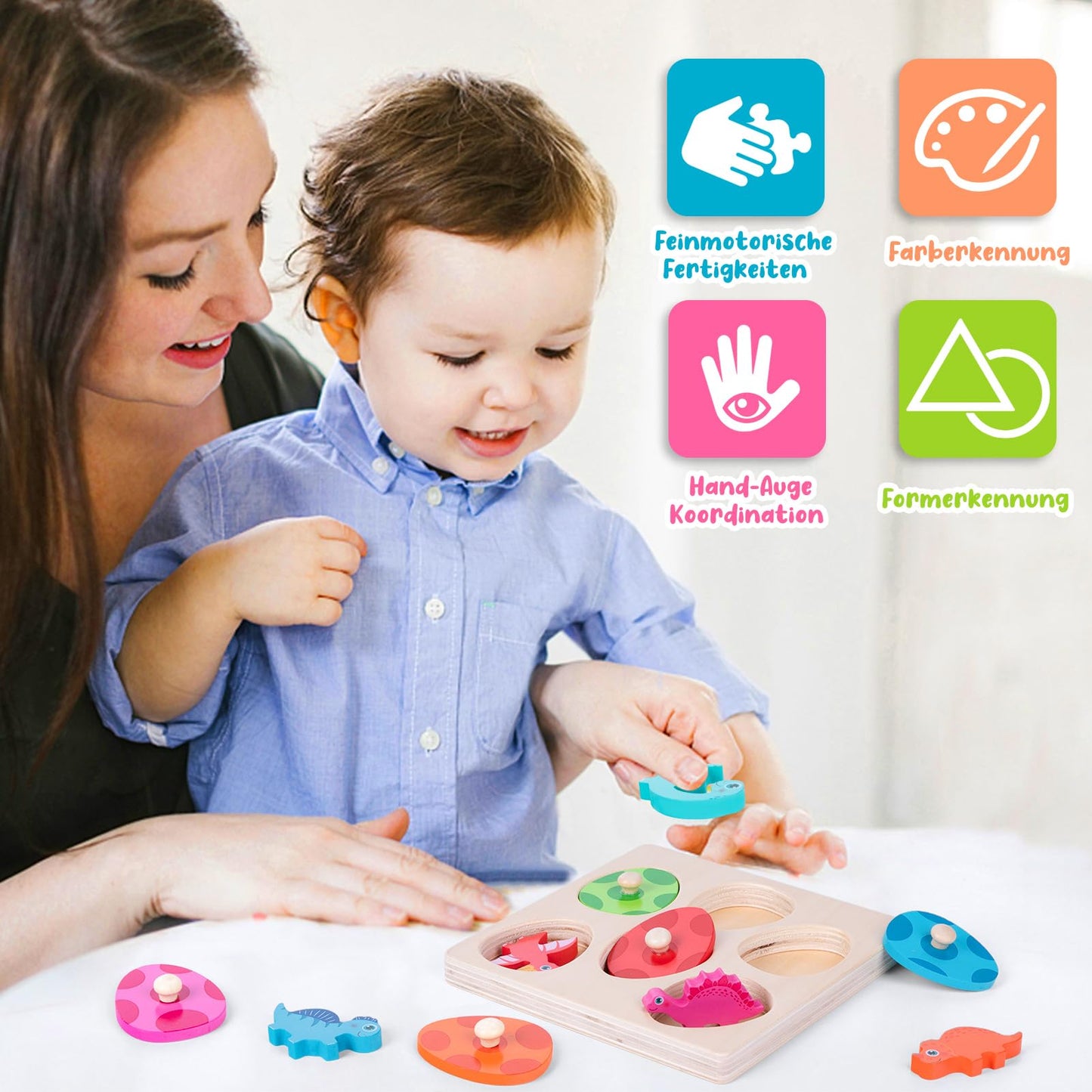 Lzdmy Montessori Wooden Puzzle For Toddlers 1-3, Dinosaur Egg Wooden Toy For 2+ Year Old, 1 Year Old Boy And Girl Gifts, Baby Pu