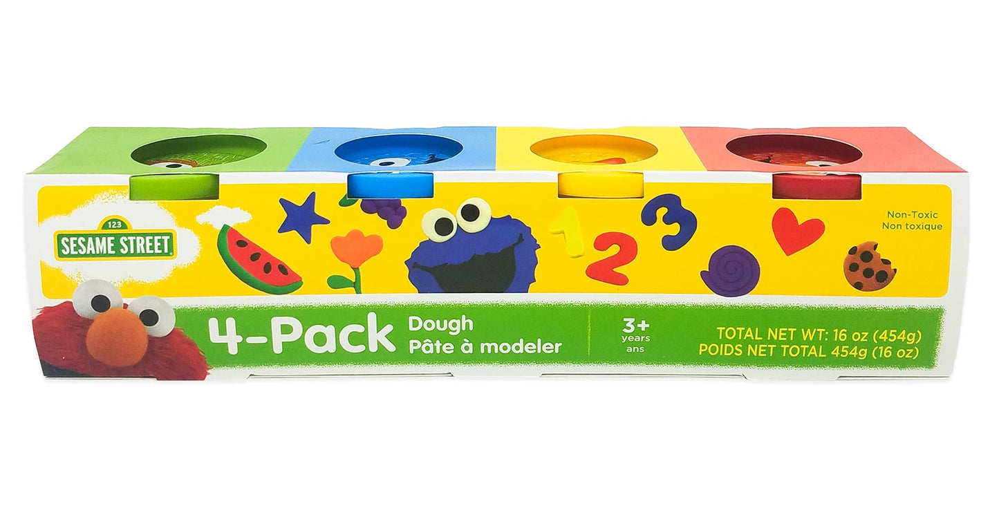 Sesame Street Modeling Play Dough | 4-Pack of 4oz Cans | Assorted Colors and Non Toxic | Elmo, Cookie Monster, Big Bird, Oscar t