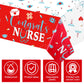 Moukeren 3 Pieces Nurse Graduation Tablecloth Plastic Congrats Table Covers Red White Nurse Grad Table Cloth for Graduation Part