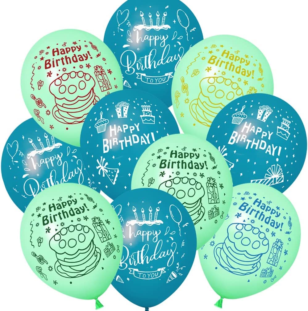 30 Pcs Blue Lake Birthday Balloons With Birthday Party Pattern Children'S Birthday Balloons Decoration Suitable For Girls Boy Bi