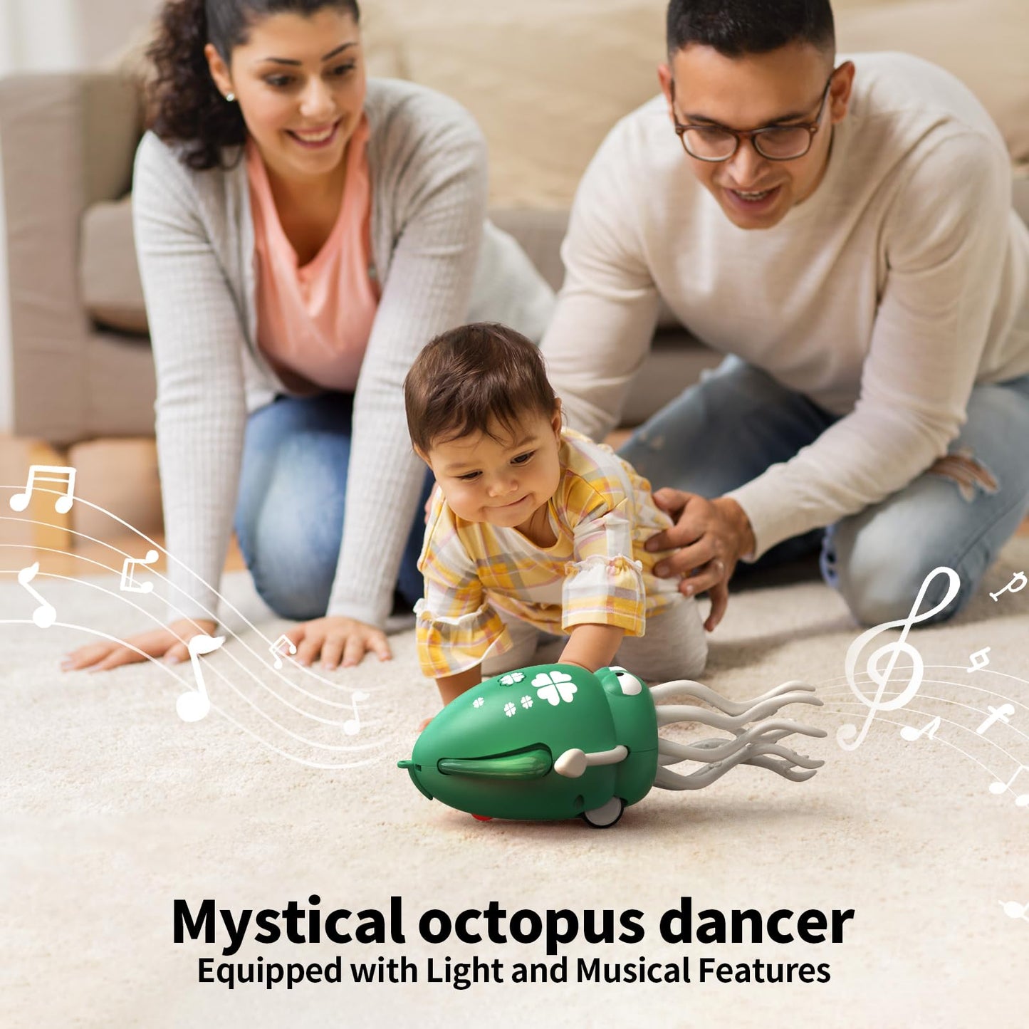 SWTOIPIG Electric Dancing Octopus Toy with Led Light and Music  Kids Electric Crawling Octopus Tummy Time Toys  Rechargeable Interactive Sensory Toys  for Christmas Birthday Gift (Cyan)