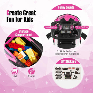 Honey Joy Push Cars For Toddlers, Lamborghini Kids Toy Car Stroller W/Push Handle & Detachable Guardrail, Horn & Engine Sound, Seat Storage, Foot-To-Floor Ride On Push Car For Boys Girls(Pink)