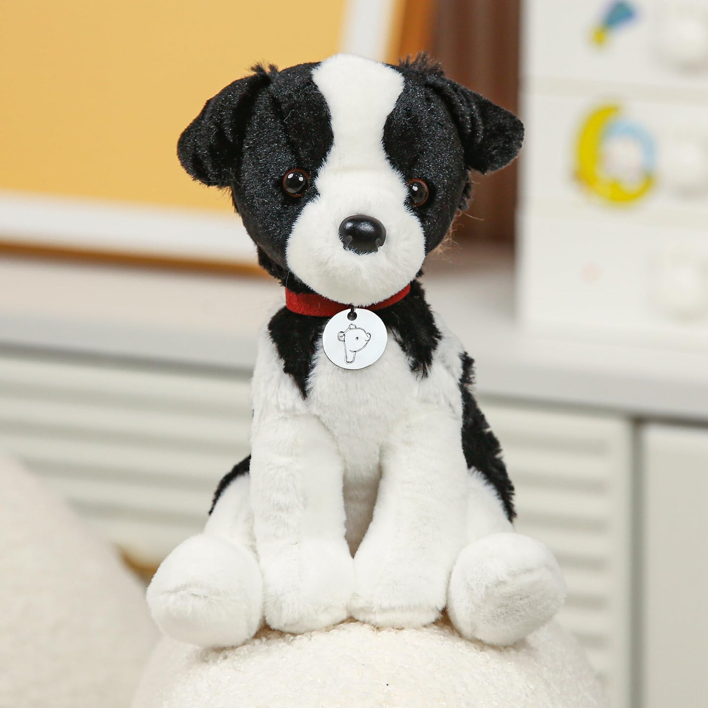Plushland Plush Stuffed Dog Toy - Realistic Border Collie with Collar, 8 Inches, Multi-Color, Soft Polyester for Kids