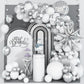 White And Silver Balloon Arch Garland Kit,White Silver Star Confetti Metallic Balloon Decoration With 18 Inch 4D Disco Silver Fo