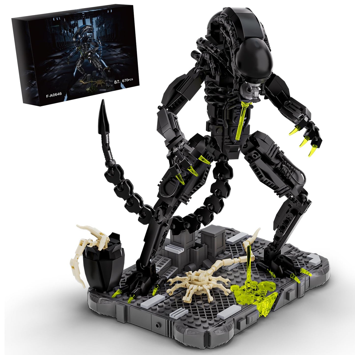 Itshwoee Xenomorph Building Blocks Set, Xenomorph Action Figure Building Sets For Adults With Support Base And Little Facehugger