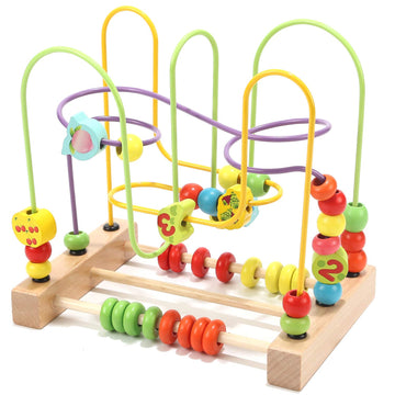 Wondertoys Bead Maze Toy for Kids Wooden Colorful Abacus Roller Coaster Educational Circle Toys Bead Maze Activity Cube Sensory 