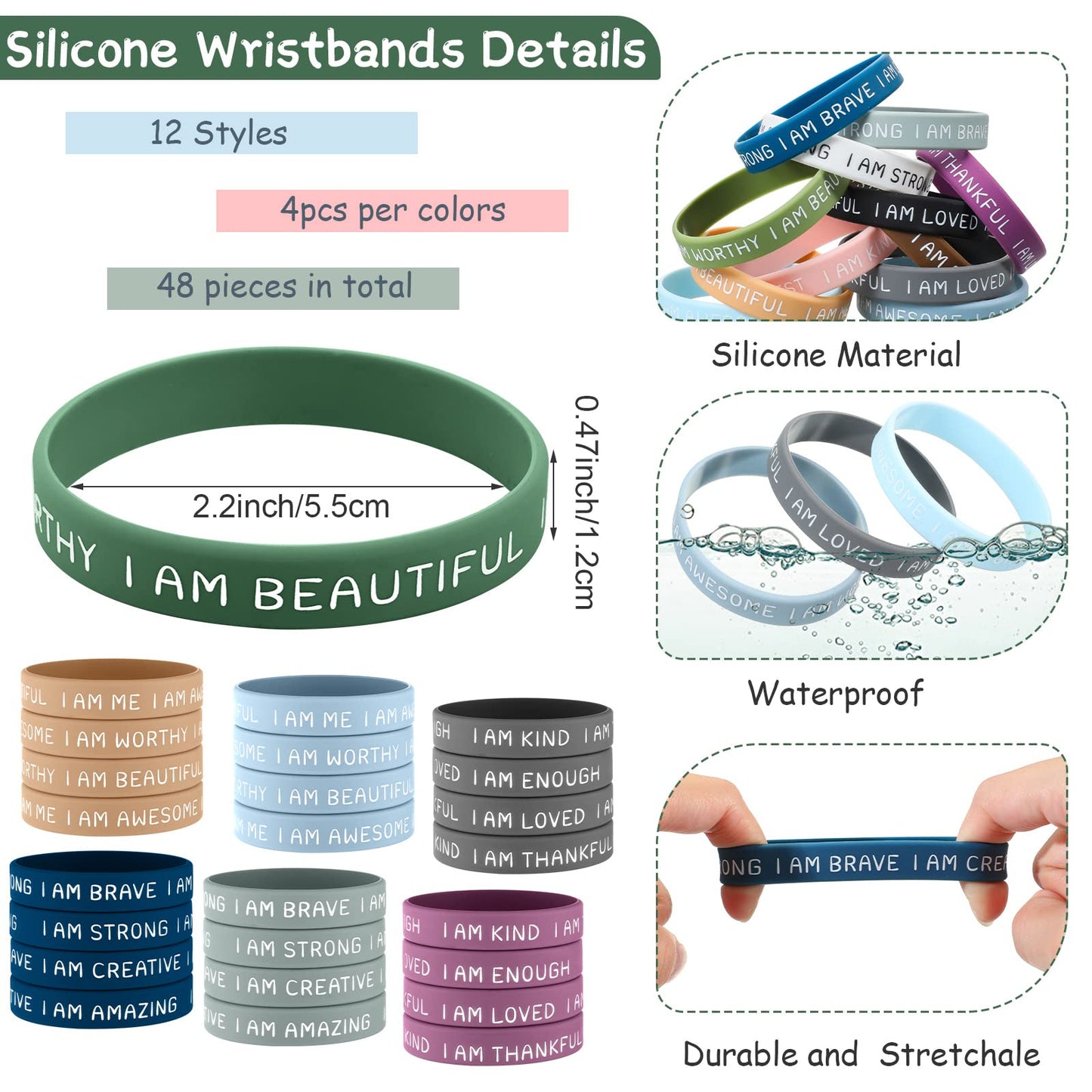 Sratte 48 Pcs Inspirational Silicone Wristbands Rubber Stretch Unisex Easter Bracelets End Of School Year Gift For Student(Vibra