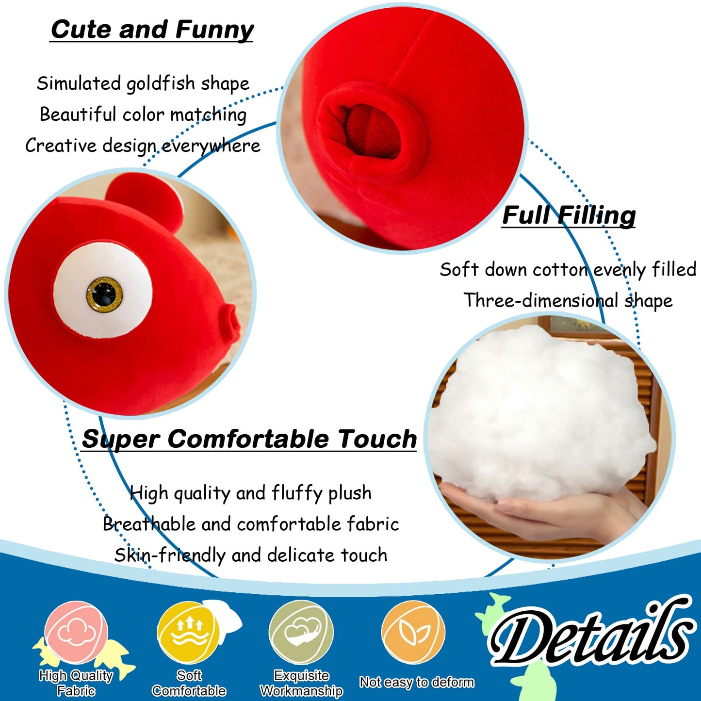 Zhidiloveyou Fish Stuffed Animal Plush Red Soft Stuffed Goldfish Toy For Girls Boys, 13.78 In