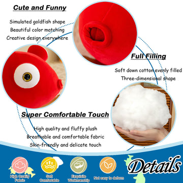 Zhidiloveyou Fish Stuffed Animal Plush Red Soft Stuffed Goldfish Toy For Girls Boys, 13.78 In
