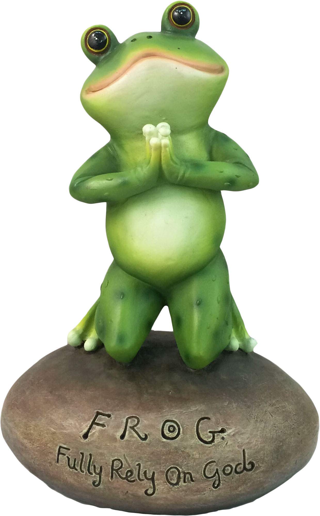 Dwk 6.5' Blessed Assurance Inspirational Cute Praying Frog On Rock Statue Novelty Collectible Frog Figurine Christian Religious Garden Decor