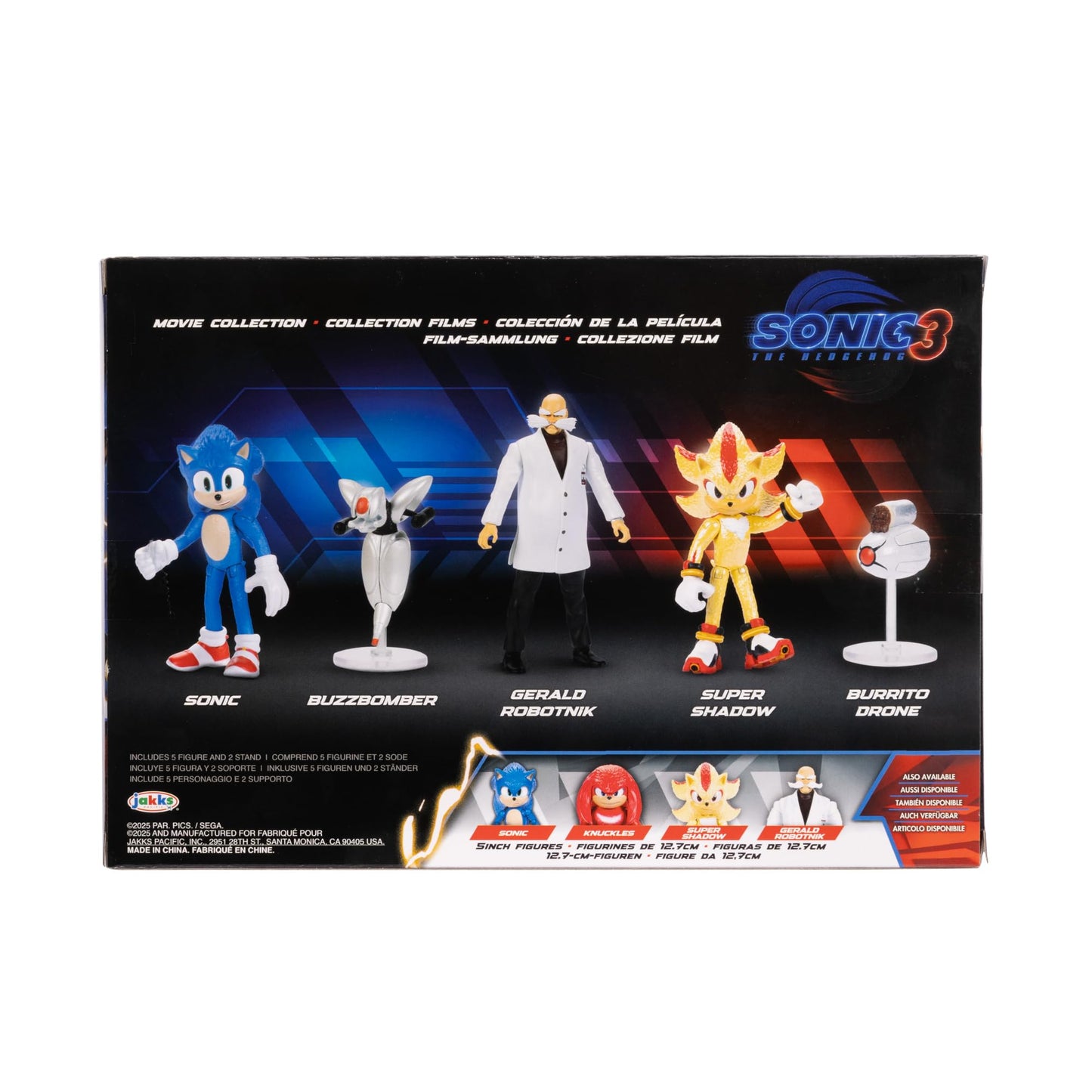 Sonic The Hedgehog 2.5-Inch Action Figures Multi-Pack, Wave 3 - Includes Sonic, Gerald Robotnik, Super S, Buzzbomber & Burrito Drone