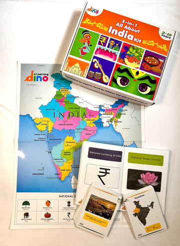 Learning Dino - All About India Kit For Kids - Includes India Gk Picture Book For Kids, India States & Union Territories Flashca