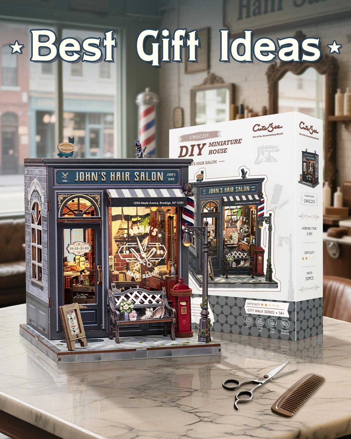 Endless Limit Book Nook Kit - 3D Wooden Puzzle  DIY Miniature House Dollhouse Kit for mature-themed and Teens Book Nook Decor  DIY mature-themed Craft Gifts for Family and Friends (John's Hair Salon)