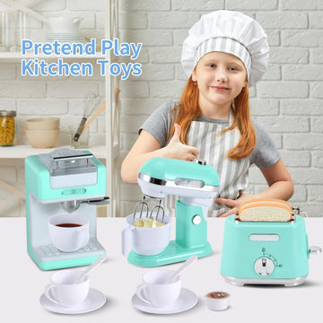 Kitchen Appliances Toys, Play Kitchen Accessories Set for Kids, Pretend Kitchen Toys with Coffee Maker, Mixer and Toaster, Play