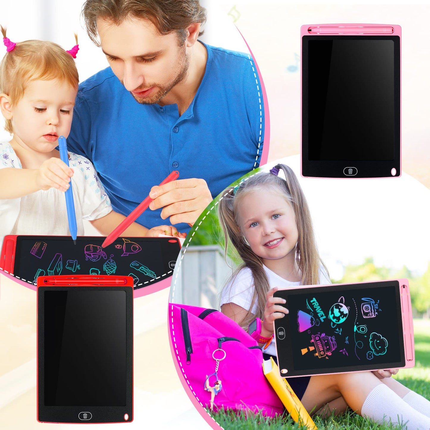 12 Pack LCD Writing Tablets 8.5 Inch Bulk Colorful Doodle Board Kids Scribbler Board Erasable Electronic Drawing Pads Reusable P