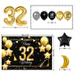 Happy 32Nd Birthday Balloons Gold Set Decor - Cheers To 32 Years Old Party Theme Garland Star Moon Banner Backdrop Decorations F