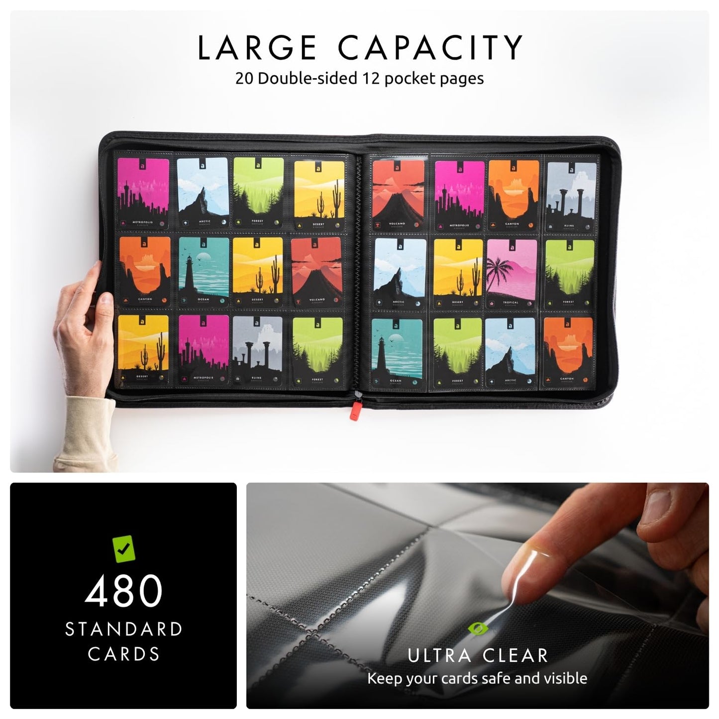 Vault X 12 Pocket Trading Card Zip Binder - 480 cards  enhanced Exo-Tec Album Material  20 Side-Loading Pages  Folder for Collectible Card Games  Sports  TCG (Red)