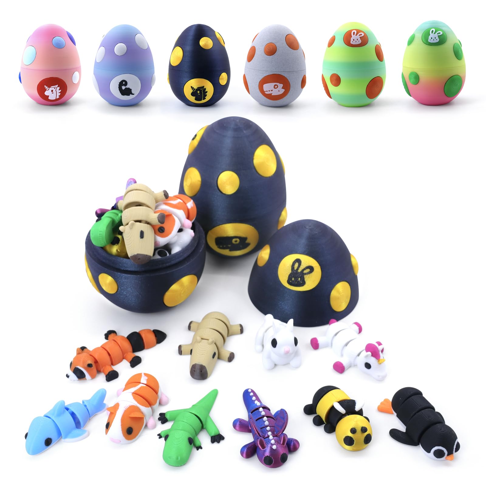 HyBaiS Mystery Mini 3D Printed Articulated Animal Figurines Set with Egg Little Cute Animals Pocket Pet 3D Animals Toys 3D Printed Miniature Figurines Gifts Excutive Desk Toy(Capybara&Unicorn&Rabbit)