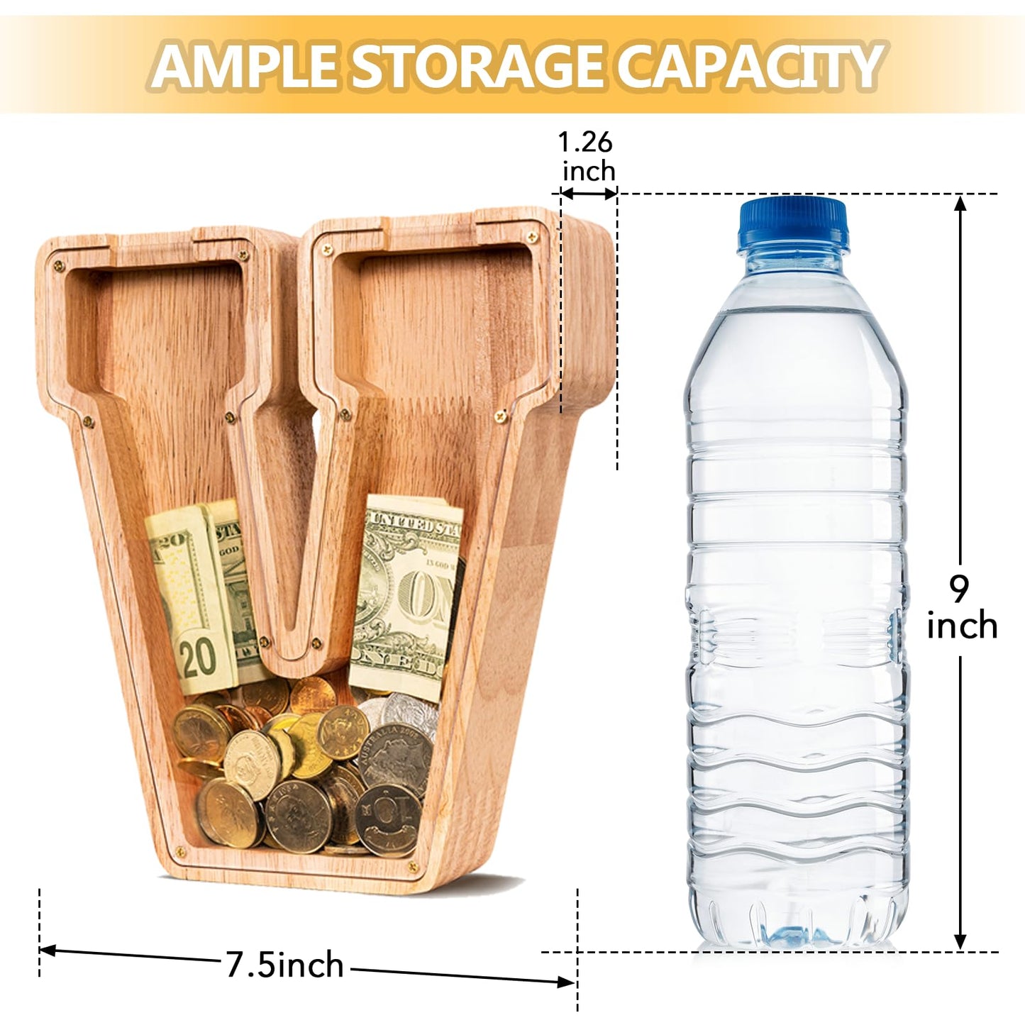 ELX Wooden Piggy Bank for Kids Boys  Personalized Letter Money Bank  Safe & Durable Savings Box for Toddlers Girls  Gifts for Birthday Holiday Christmas