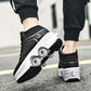 Double-Row Deform Wheel Automatic Walking Shoes Invisible Deformation Roller Skate 2 in 1 Removable Pulley Skates Skating Parkour (Black high  US 9.5)