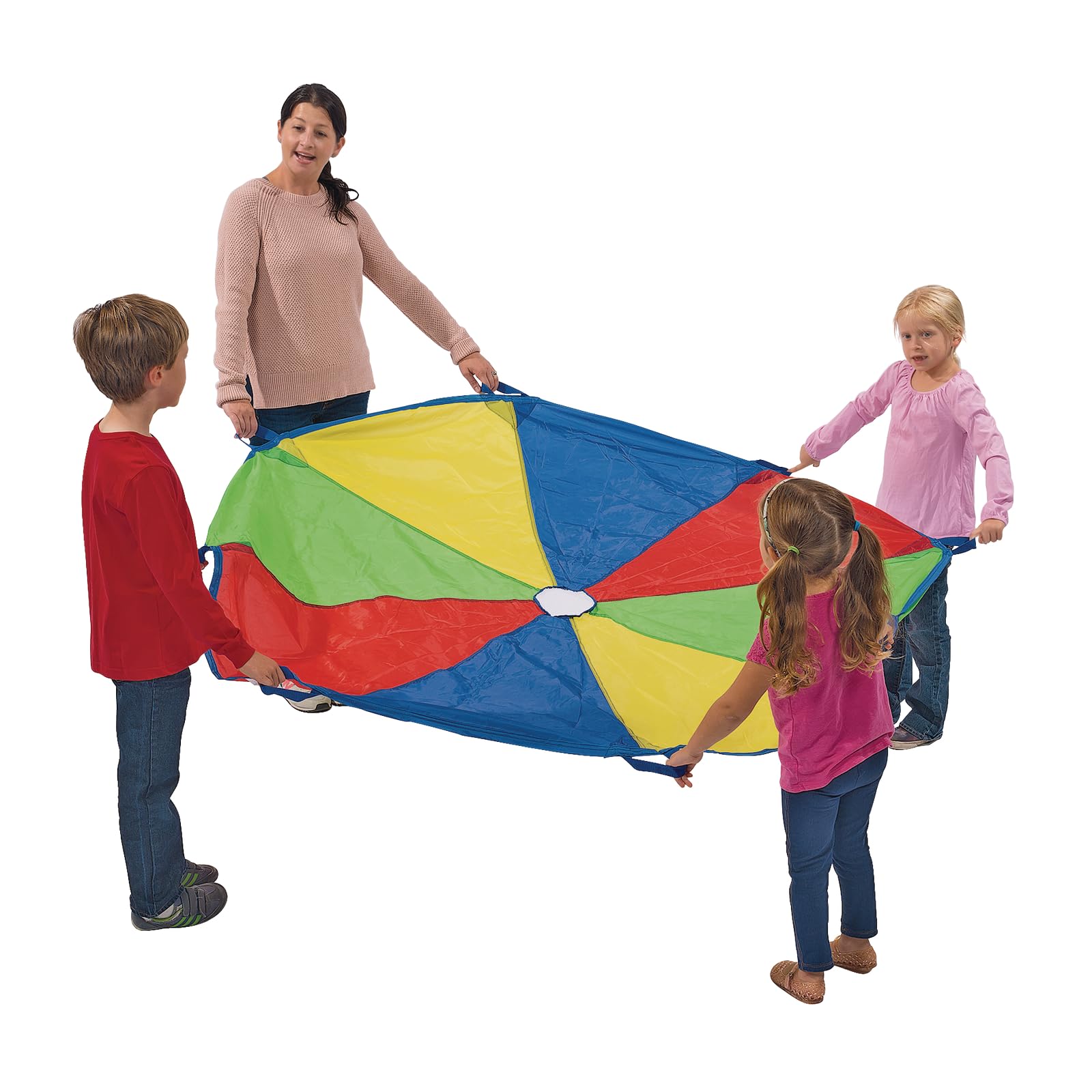 Excellerations Brawny Tough 6-Foot Rainbow Play Parachute For Kids With 8 Handles, Kids Toy, Gym Parachute