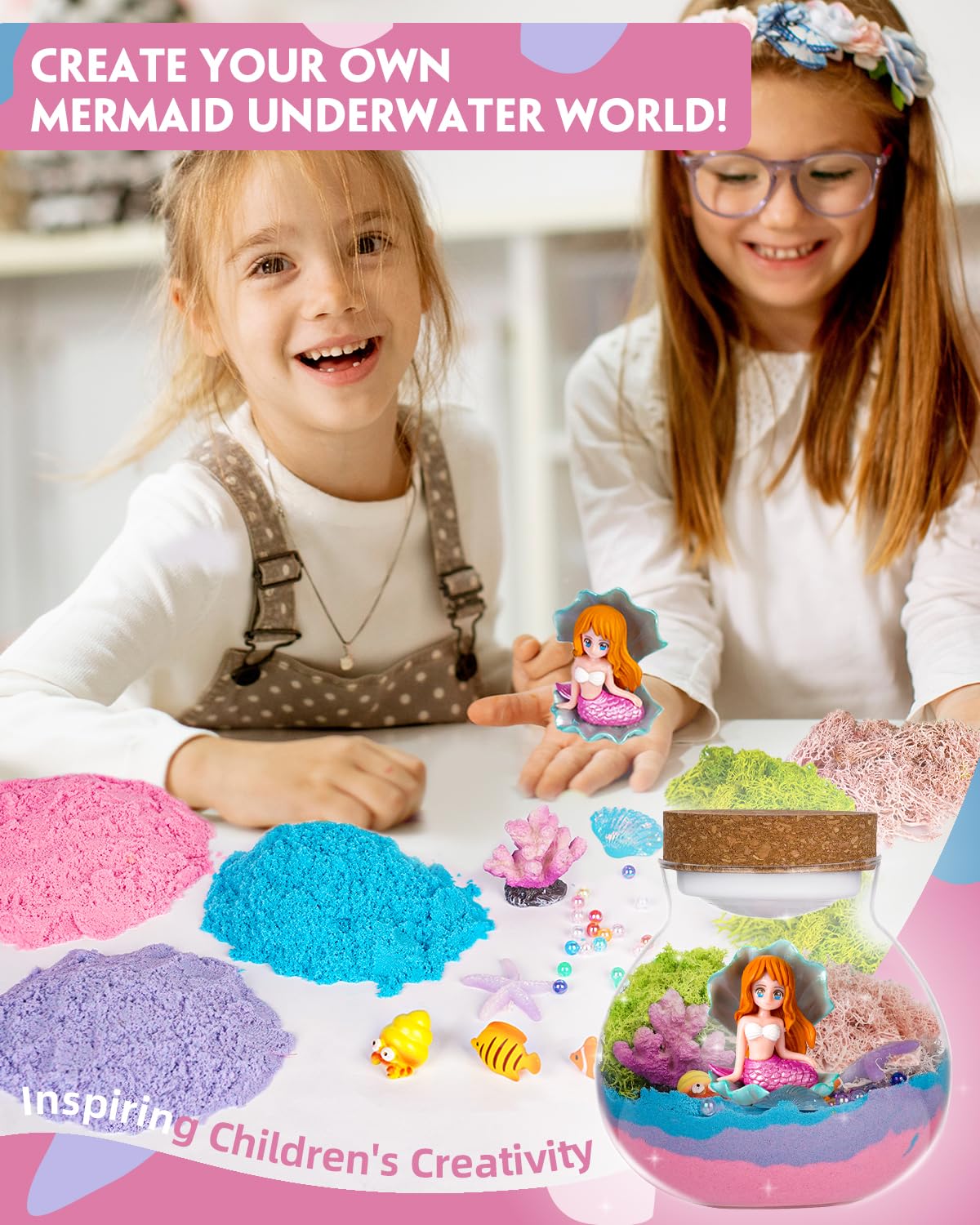 Light-Up Mermaid Terrarium Kit for Girls, DIY Arts & Crafts Gift for Girls Ages 4-6 7 8-12 Year Old, LED Night Light with Remote