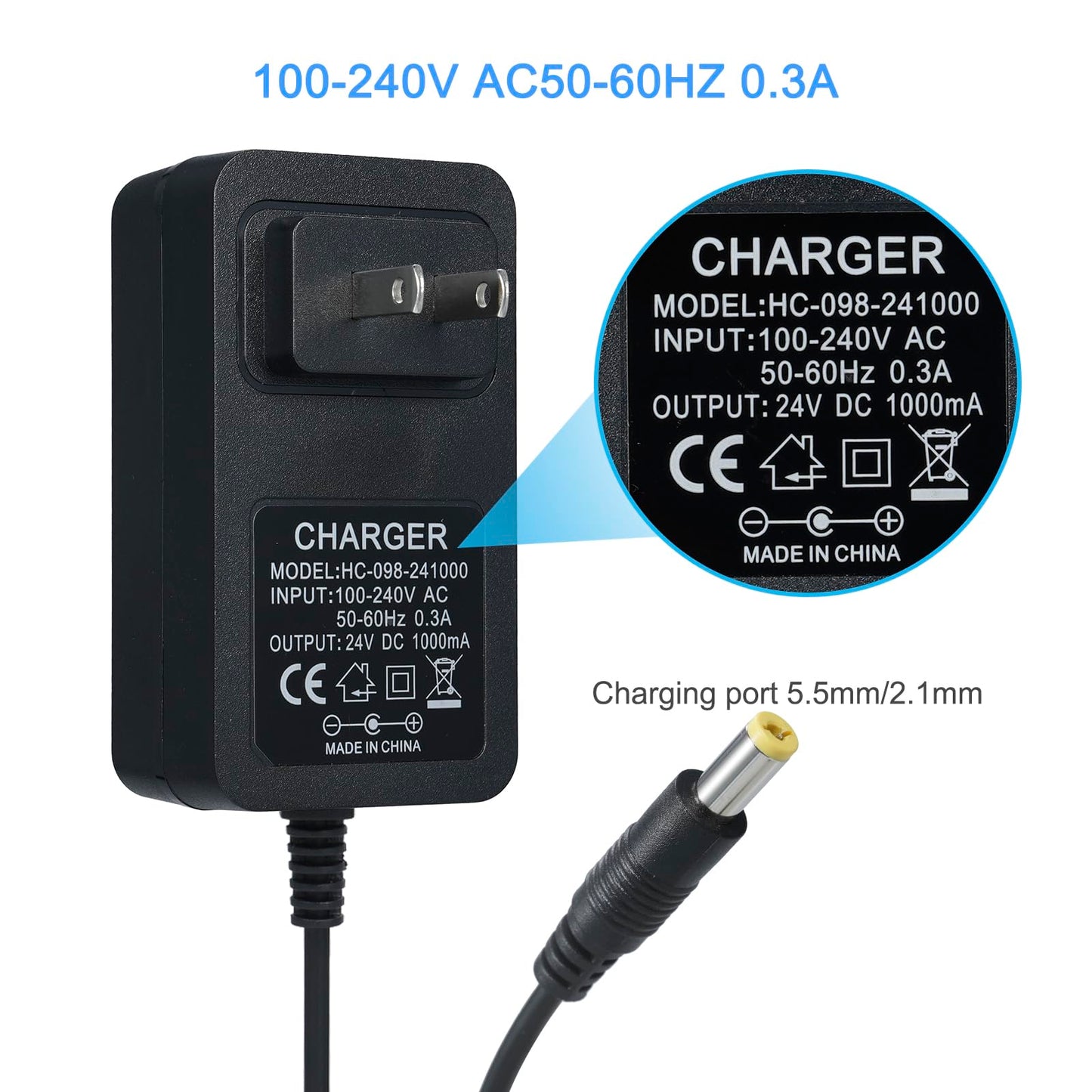 TUAGUI 24V Battery Charger for Ride-On Toys with Charging Indicator Light